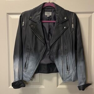Zac Posen Women's Ombre Black/Gray Moto Leather Jacket size 4